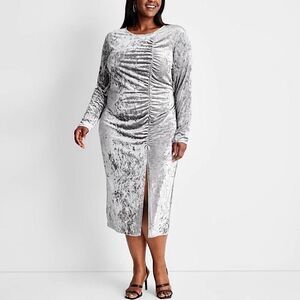 Future Collective Dress Velvet Silver Open Back Midi Size 2X • NEW WITH TAGS